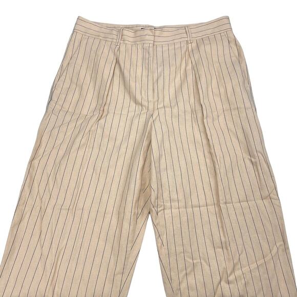 NWT MAJE Fitted High Waisted Linen Blend Striped Trousers XL Beige Black - Picture 5 of 9
